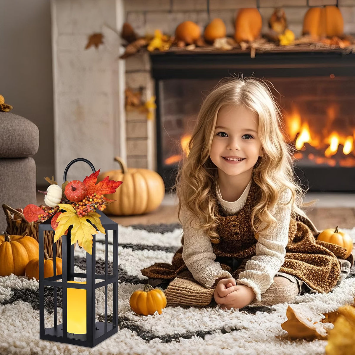 2-Pack 17.7" Fall Lanterns with LED Candles – Thanksgiving Décor with Timer for Table, Porch & Home