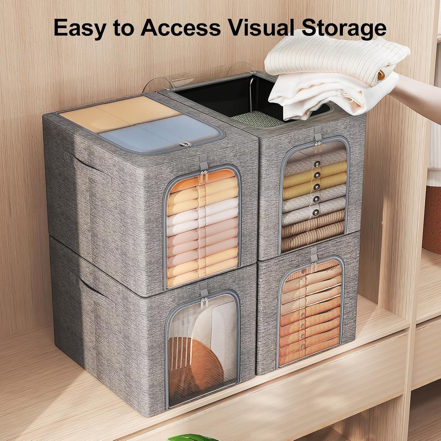 6-Pack 40L Stackable Clothes Storage Bins with Metal Frame, Lids, and Clear Windows