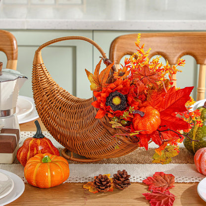 Fall Cornucopia Harvest Basket – Fern Thanksgiving Table Centerpiece for Autumn Home Décor