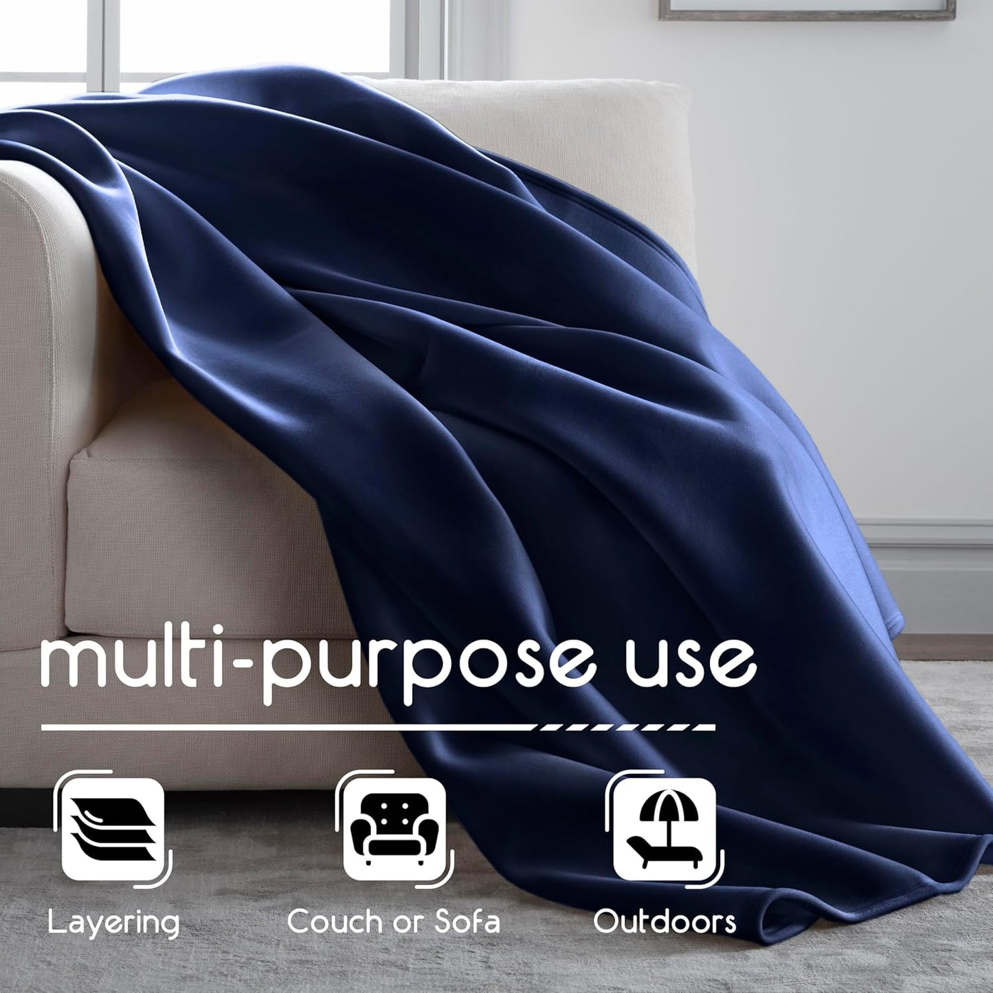 Insulating Core Hotel-Style Blanket, Navy Blue, Twin