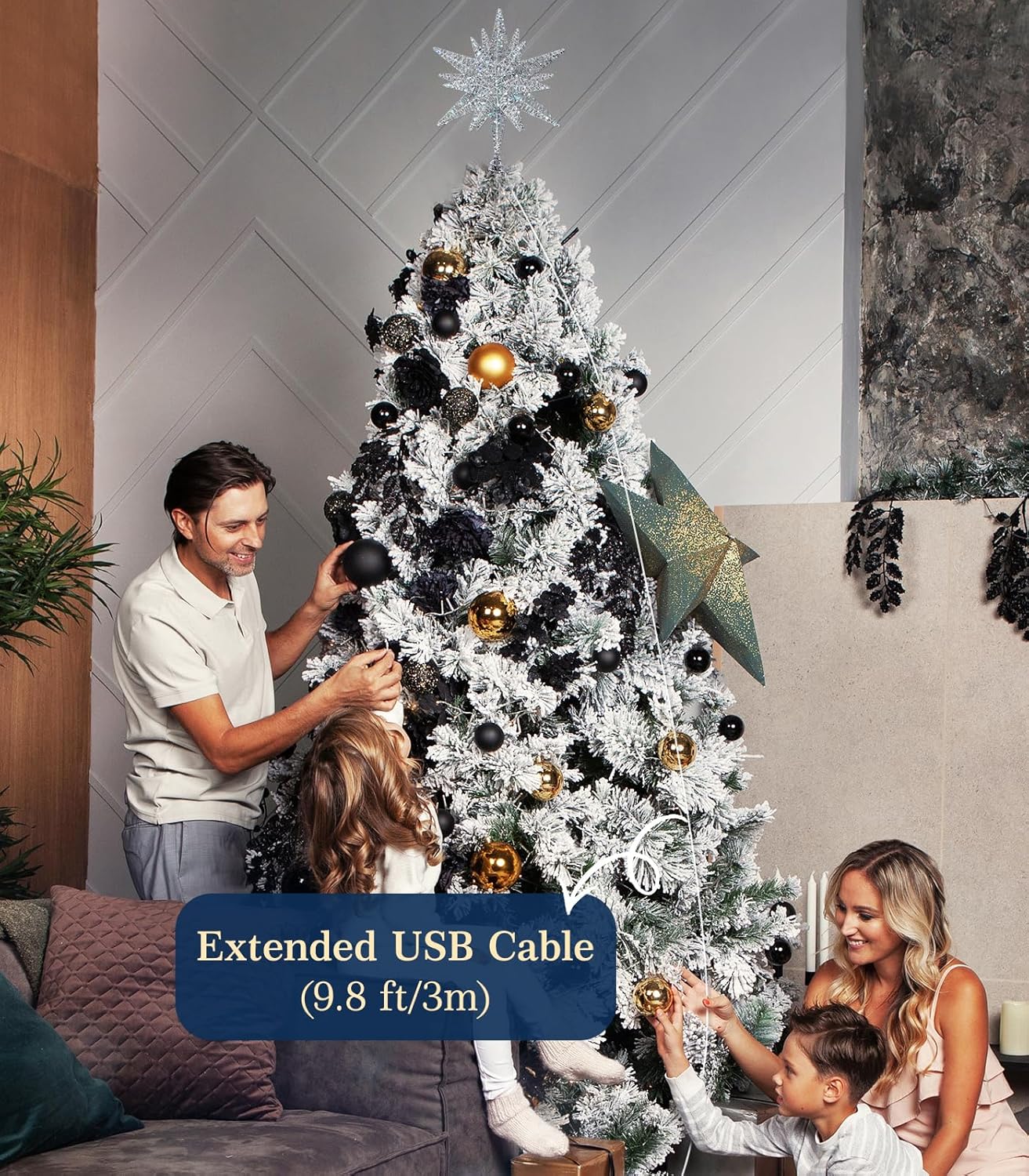 Christmas Tree Topper - 9.6" 3D Silver Star with USB Plug & Remote Control, Featuring 6H Timer and 8 Lighting Modes