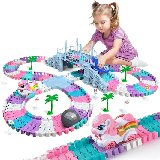 194 PCS Race Car Track Set – Monster Truck Toy for Kids Ages 3–8 – Building Car Toys for Boys & Girls