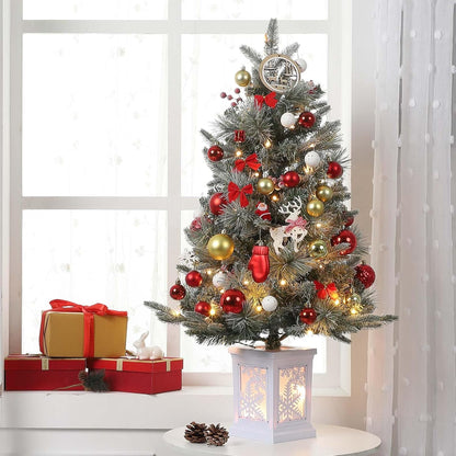 Set of 2 - 3ft Prelit Christmas Trees with 78 Warm Lights & Snowflake Base