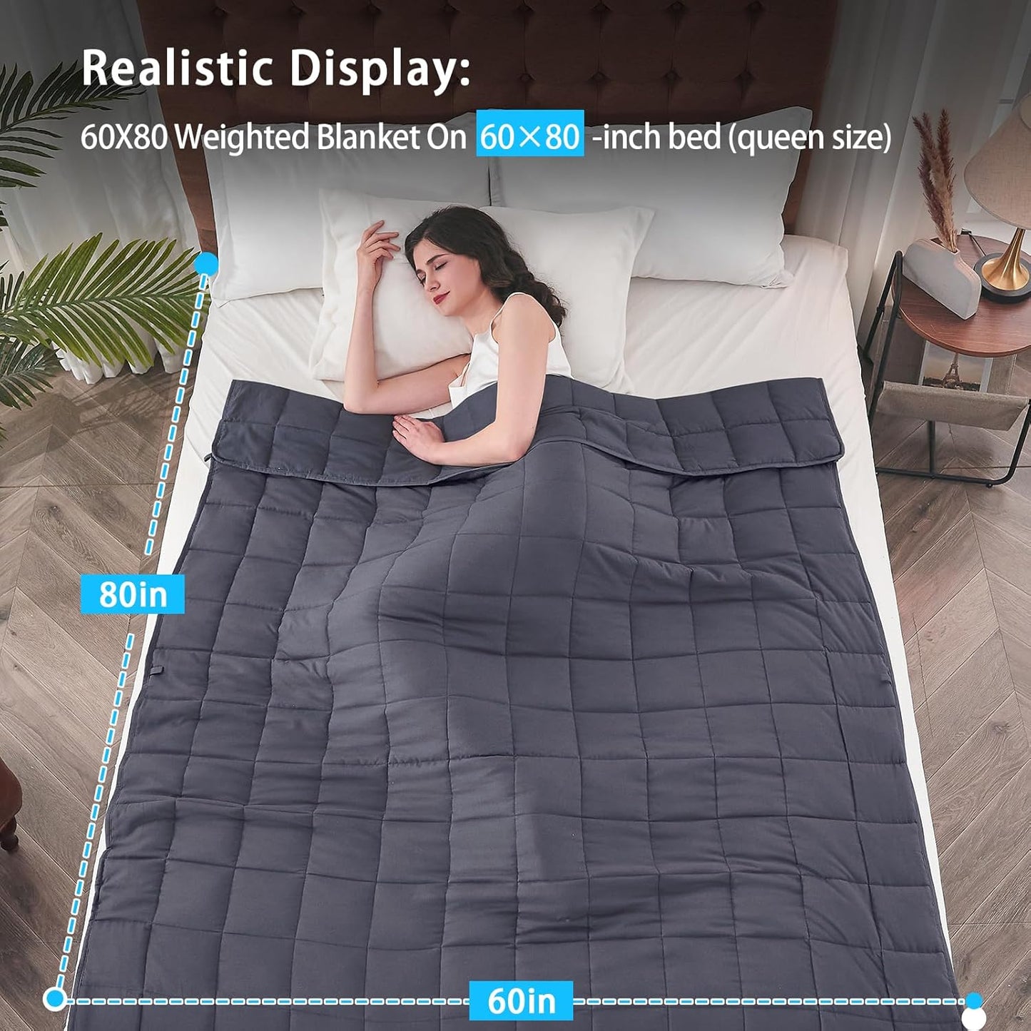 20 lb Weighted Blanket for Adults – Cooling, Breathable Queen Size (60" x 80", Grey)