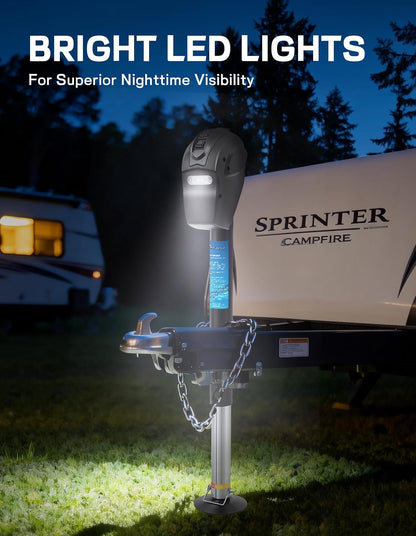 5000 lb Electric Trailer Jack – 12V A-Frame Power Tongue Jack with LED Light, Waterproof Cover & 9"–27" Lift for RVs & Travel Trailers
