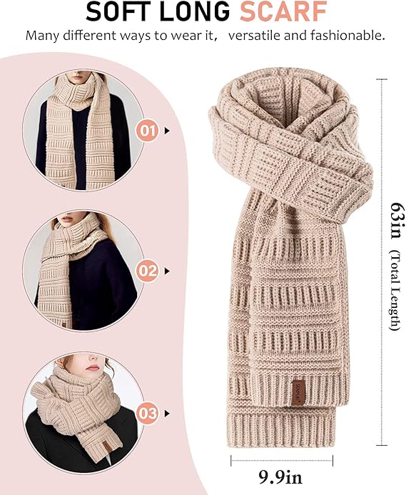 Women’s Winter Beanie, Scarf & Gloves Set – Slouchy Knit Hat, Ear Warmer & Touchscreen Gloves (4-Piece Set)