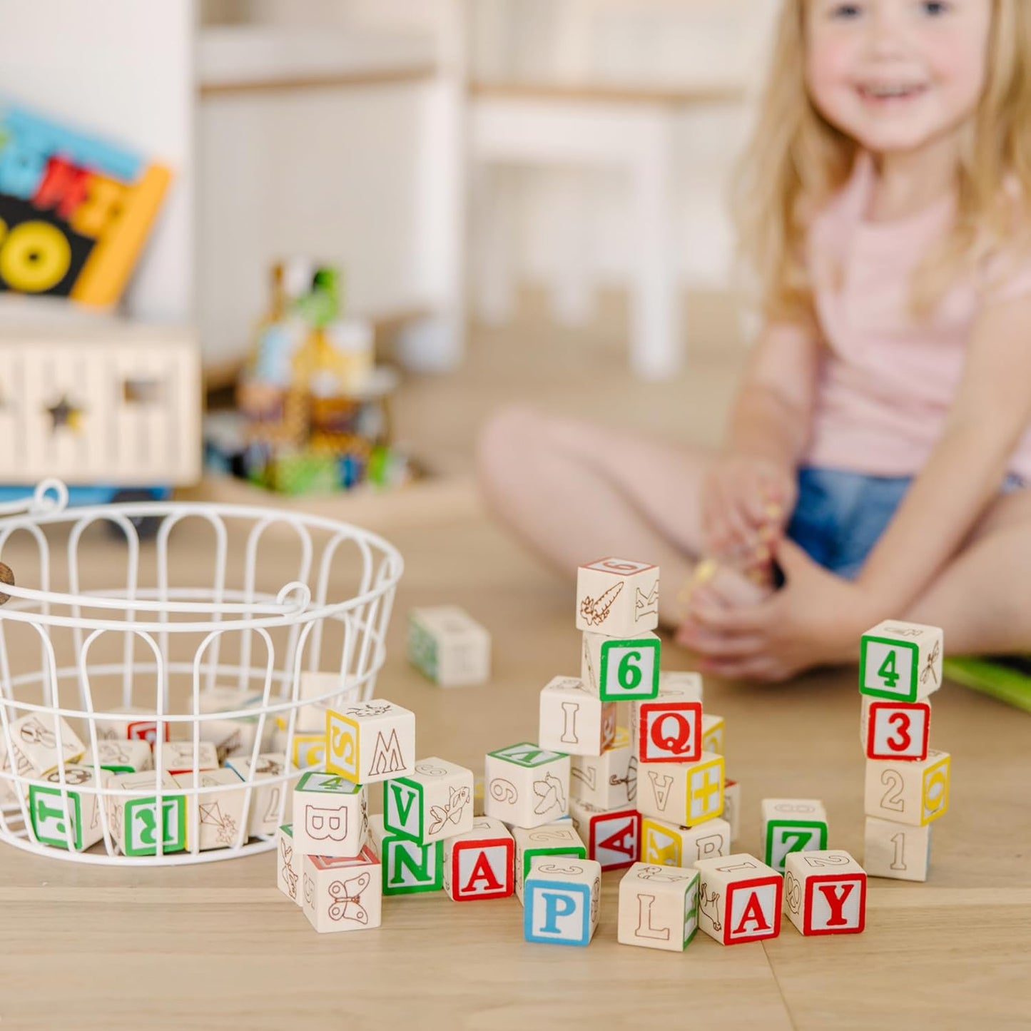 Deluxe Wooden ABC/123 Blocks Set (50 pcs) with Storage Pouch