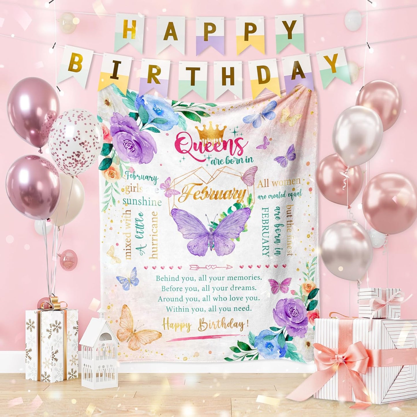 February Birthday Blanket – “Queens Are Born in February” Throw (60" x 50")