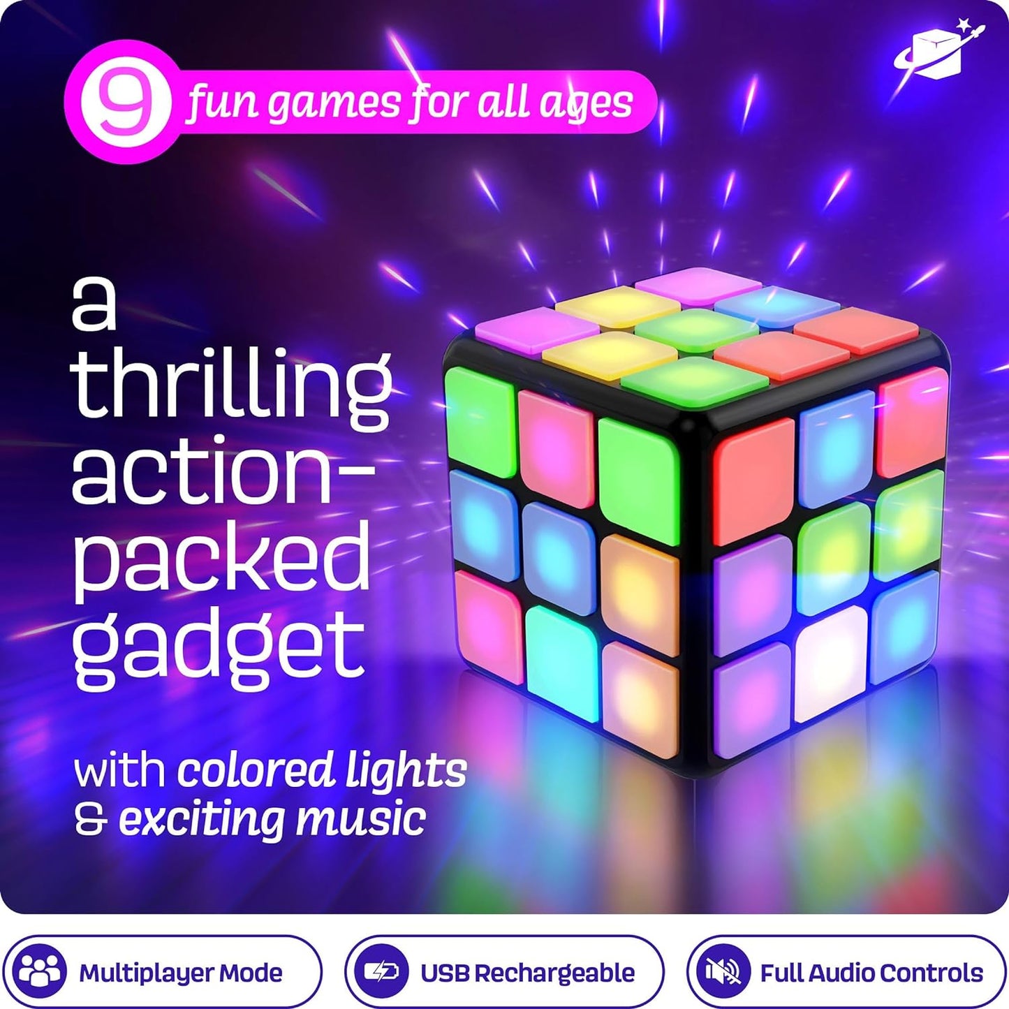 Rechargeable Game Activity Cube – 9 Fun Brain & Memory Games for Boys and Girls | Perfect Birthday Gift for Kids Ages 6-12 – Great Toy Gift Idea!