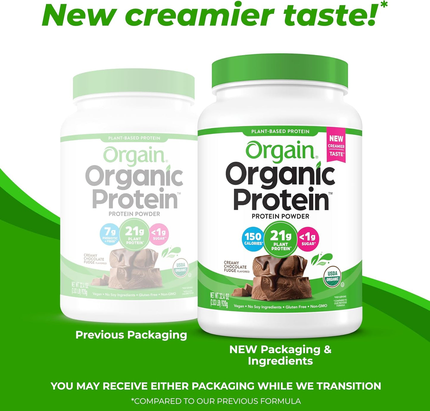 Orgain Organic Vegan Protein Powder – Creamy Chocolate Fudge, 21g Plant Protein – 2.03 lb