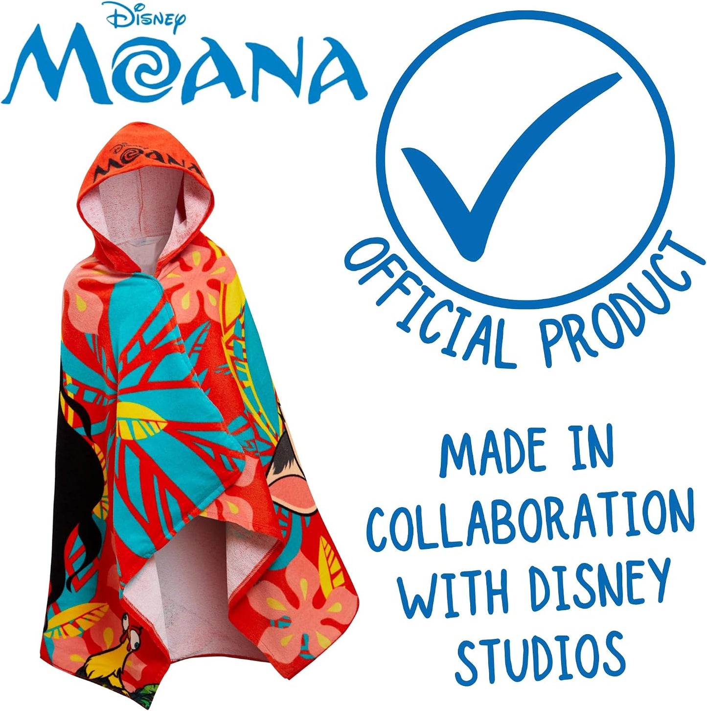 Moana Hooded Towel Poncho – 100% Cotton Kids Beach & Bath Towel Wrap with Hood