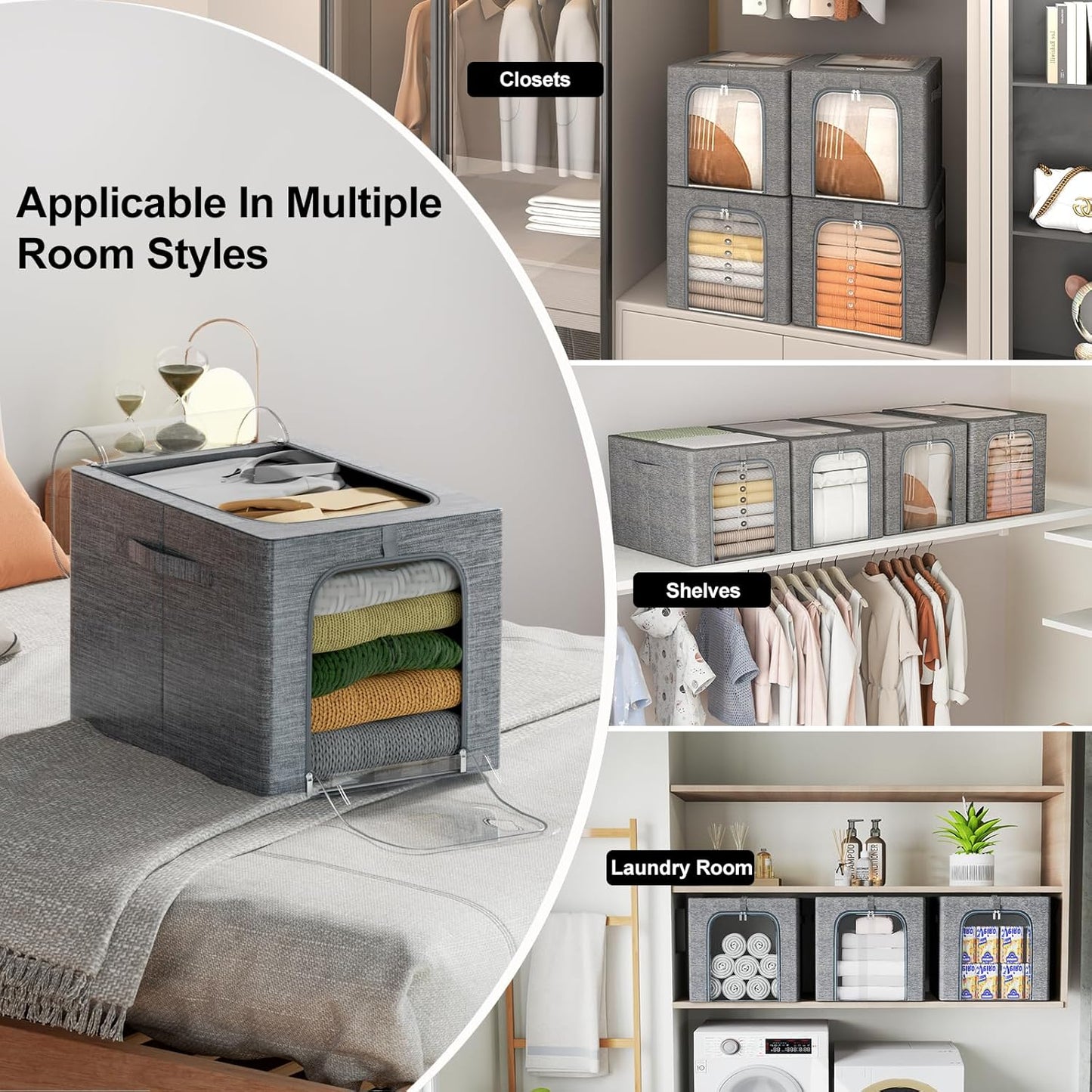 6-Pack 40L Stackable Clothes Storage Bins with Metal Frame, Lids, and Clear Windows