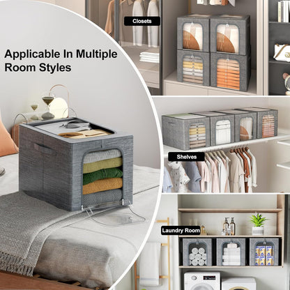 6-Pack 40L Stackable Clothes Storage Bins with Metal Frame, Lids, and Clear Windows