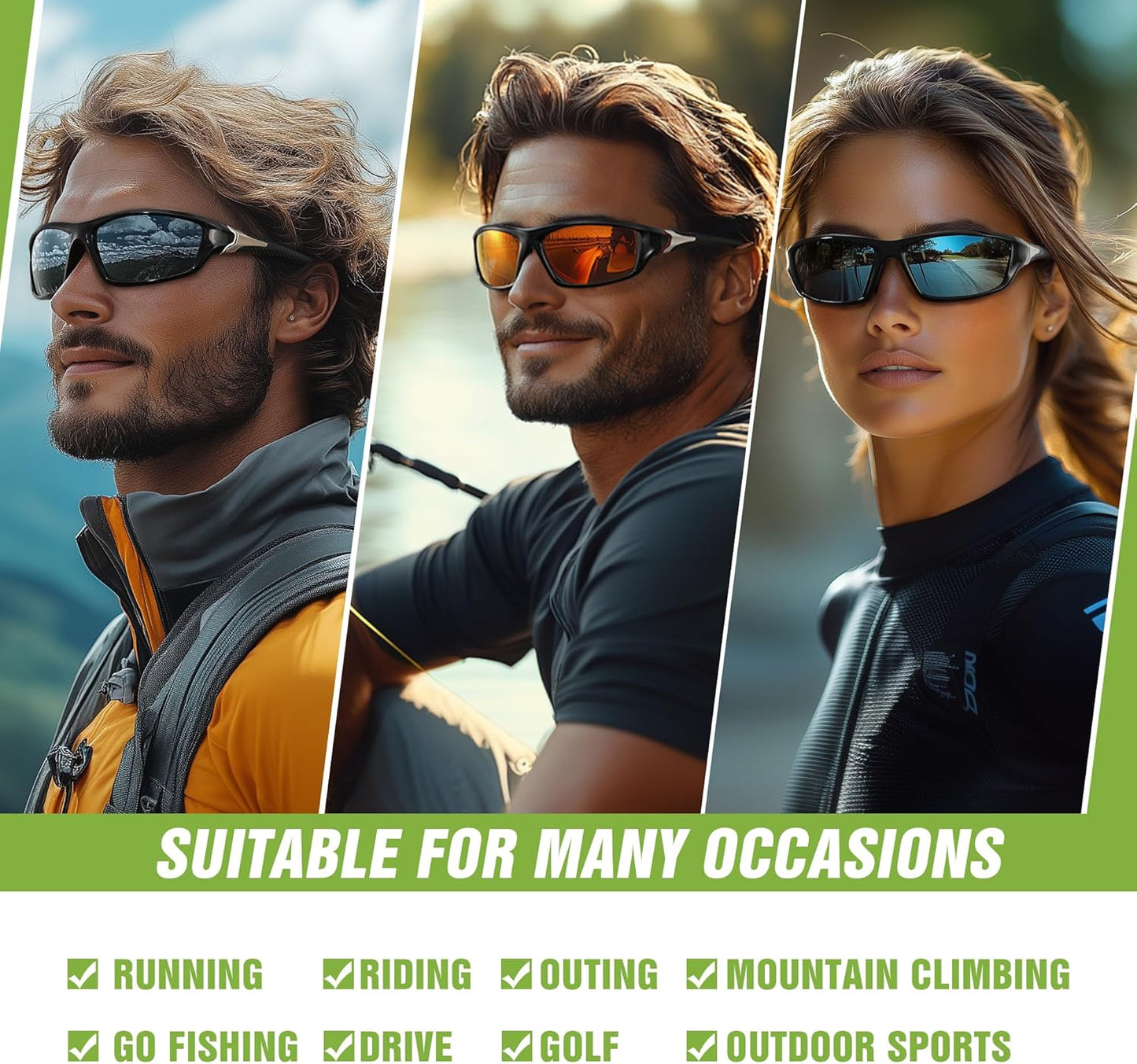3-Pack Polarized Sports Sunglasses for Men – Wraparound UV Protection for Cycling, Fishing & Driving