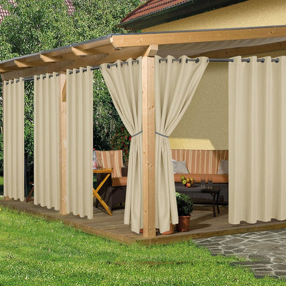 6 Panels Outdoor Privacy Curtains for Cabana Porch Pergola, Sunlight & UV Blocking