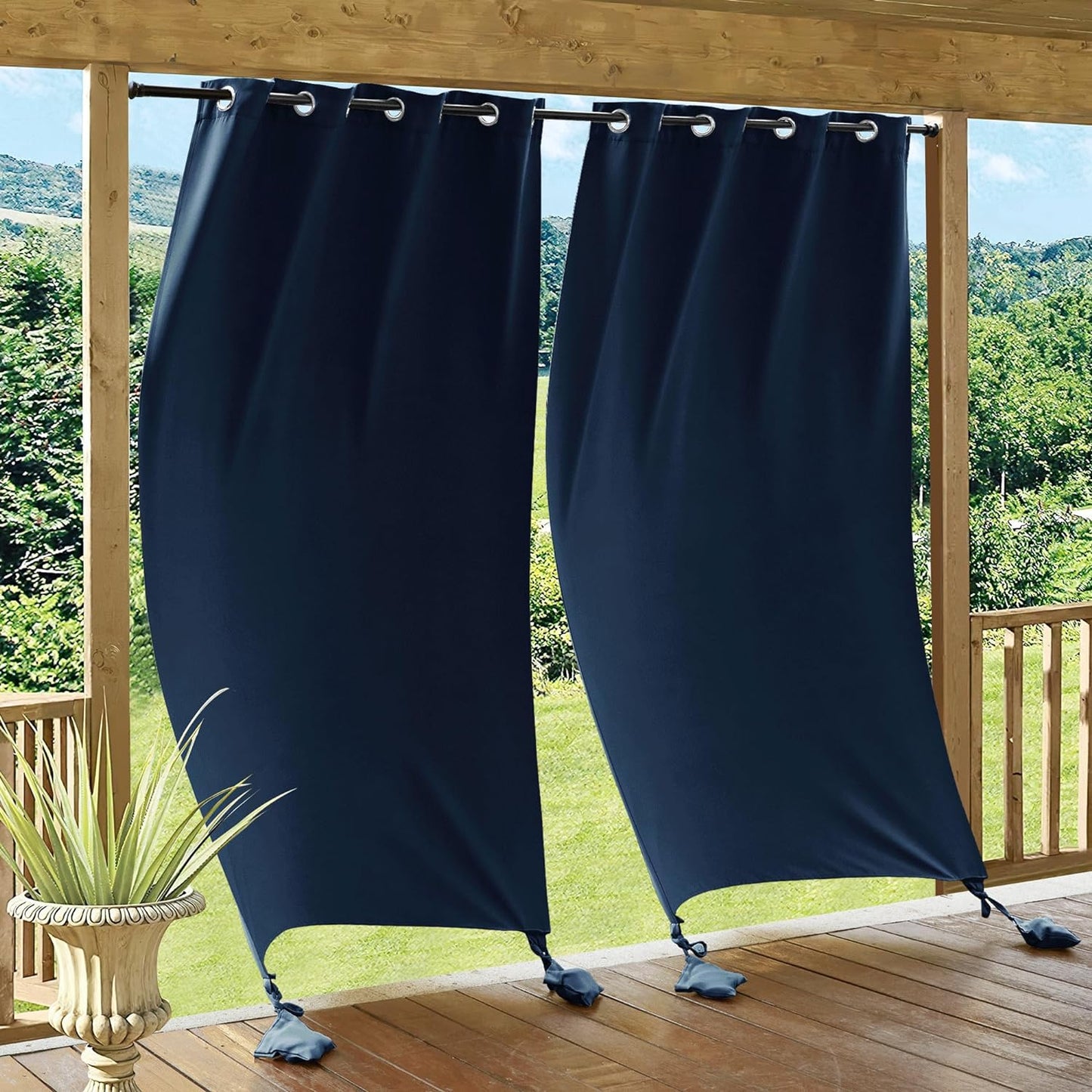 Outdoor Curtains Windproof Waterproof Blackout Curtain with Weight Bag, Privacy Insulated Drapes