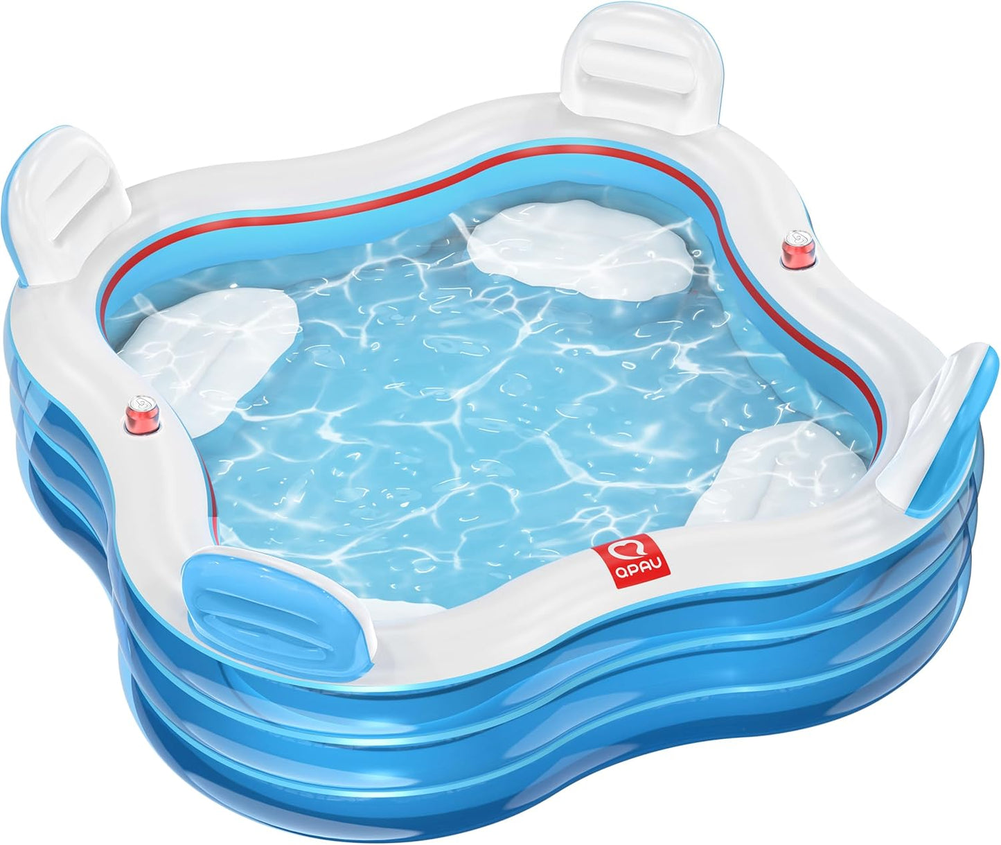 Full-Sized Inflatable Swimming Pool – Blow Up Family Pool with Seats & Backrests for Backyard Summer Fun – Clear Blue