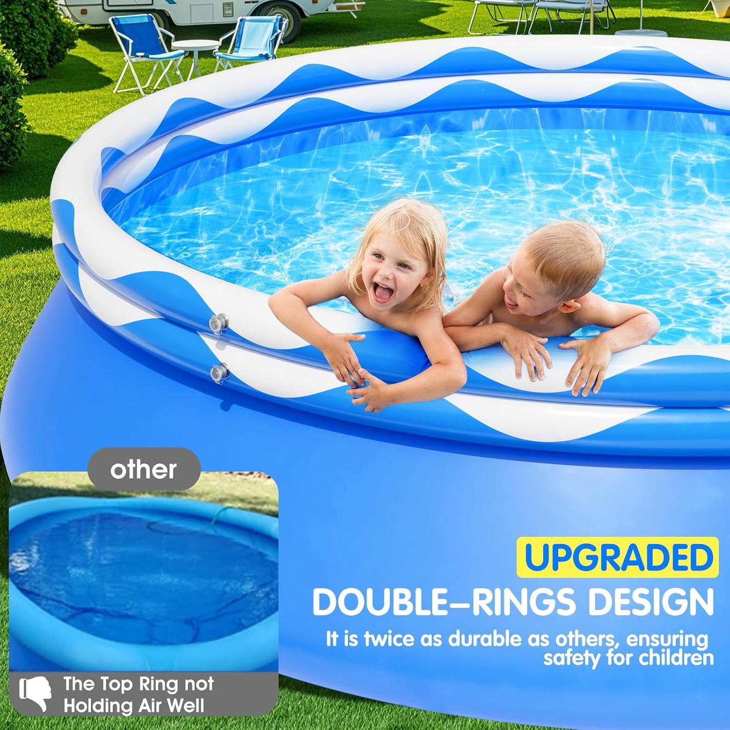 8ft x 30in Easy Set Above Ground Pool – Inflatable Round Swimming Pool with Pool Lights & Quick-Set Top Ring Design