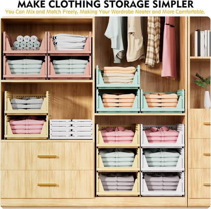 5 Pack Stackable Closet Storage Baskets – Foldable Space-Saving Organizer Drawers – White