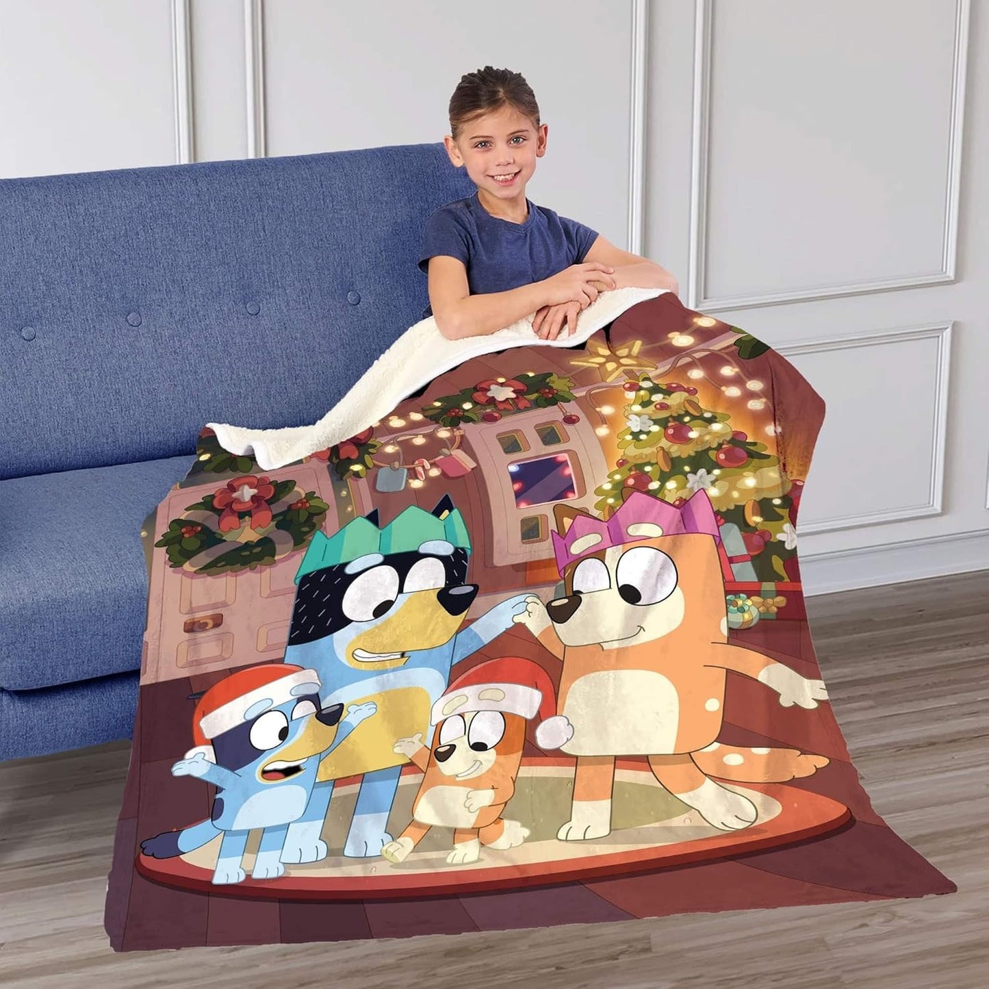 Bluey Silk Touch Sherpa Throw Blanket, Family Christmas, 50" x 60"