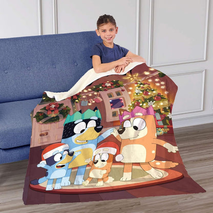 Bluey Silk Touch Sherpa Throw Blanket, Family Christmas, 50" x 60"