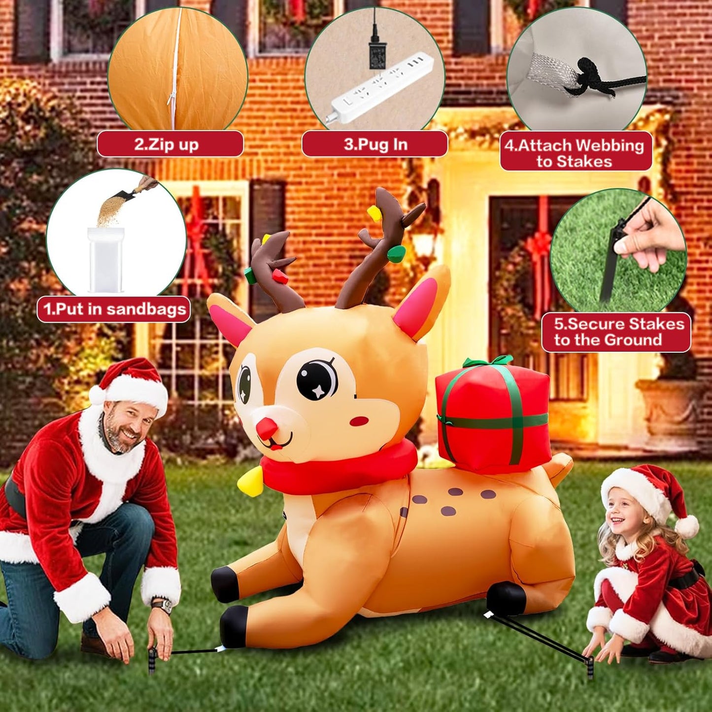 6FT Inflatable Christmas Elk Decoration with Built-in LEDs