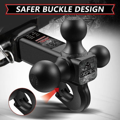 3-in-1 Tri Ball Trailer Hitch Mount – Matte Black Tow Hitch with Tow Hook & Interchangeable 1-7/8", 2" & 2-5/16" Hitch Balls for 2" Receivers