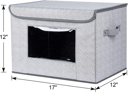 4-Pack Large Foldable Fabric Storage Bins with Lids - Gray (17" x 12" x 12")