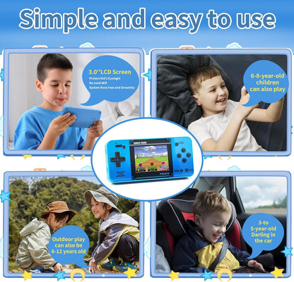 Handheld Game Console: 220 Retro Video Games, Portable with 3.0" LCD Screen & Rechargeable Battery - Blue!