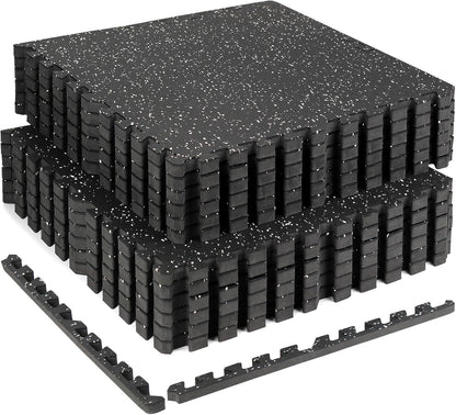 0.79" Extra-Thick Exercise Mats – 48 Sq Ft Interlocking Rubber & EVA Foam Gym Flooring Tiles – Black & White