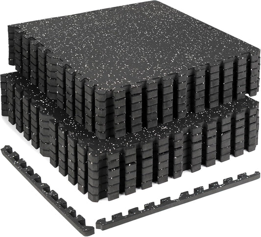0.79" Extra-Thick Exercise Mats – 48 Sq Ft Interlocking Rubber & EVA Foam Gym Flooring Tiles – Black & White