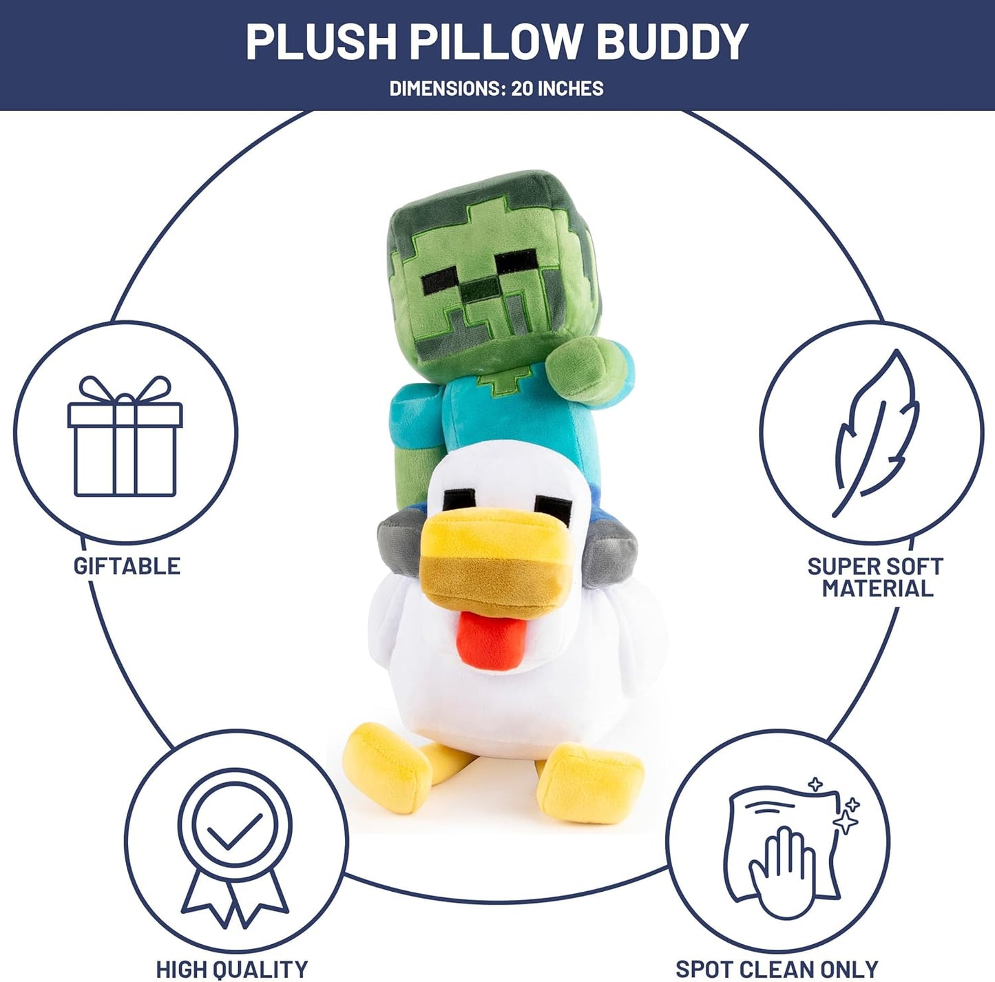 Minecraft Plush Pillow Buddy – 20" Soft Stuffed Pillow (Gray Chicken Jockey)