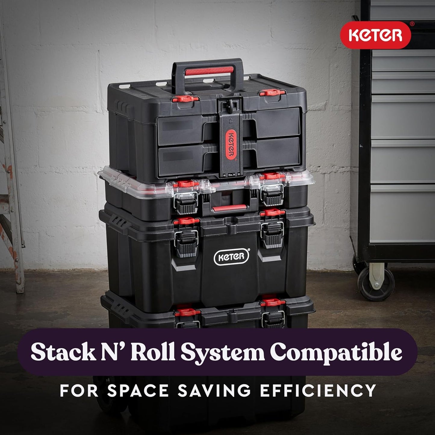 Stack-n-Roll Drawer Tool Box for Small Parts and Power Tool Accessories
