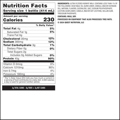 Vanilla Protein Shake – 45g Protein, 2g Sugar, Ready-to-Drink, Gluten Free – 12 Pack