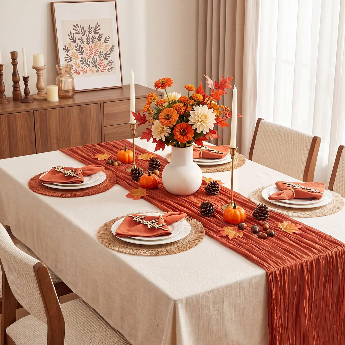 6-Piece Fall Thanksgiving Placemats – Autumn Table Décor Set for 6 People