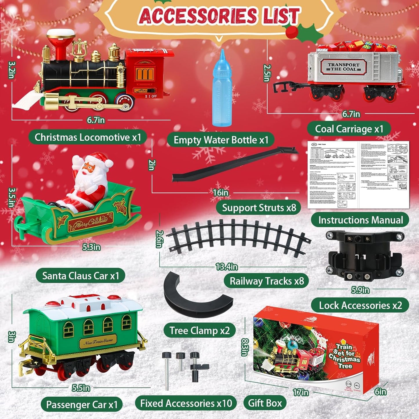 Holiday Train Set for Christmas - Hanging Toys with Smoke, Whistle (On/Off), and Lights for Tree Decoration