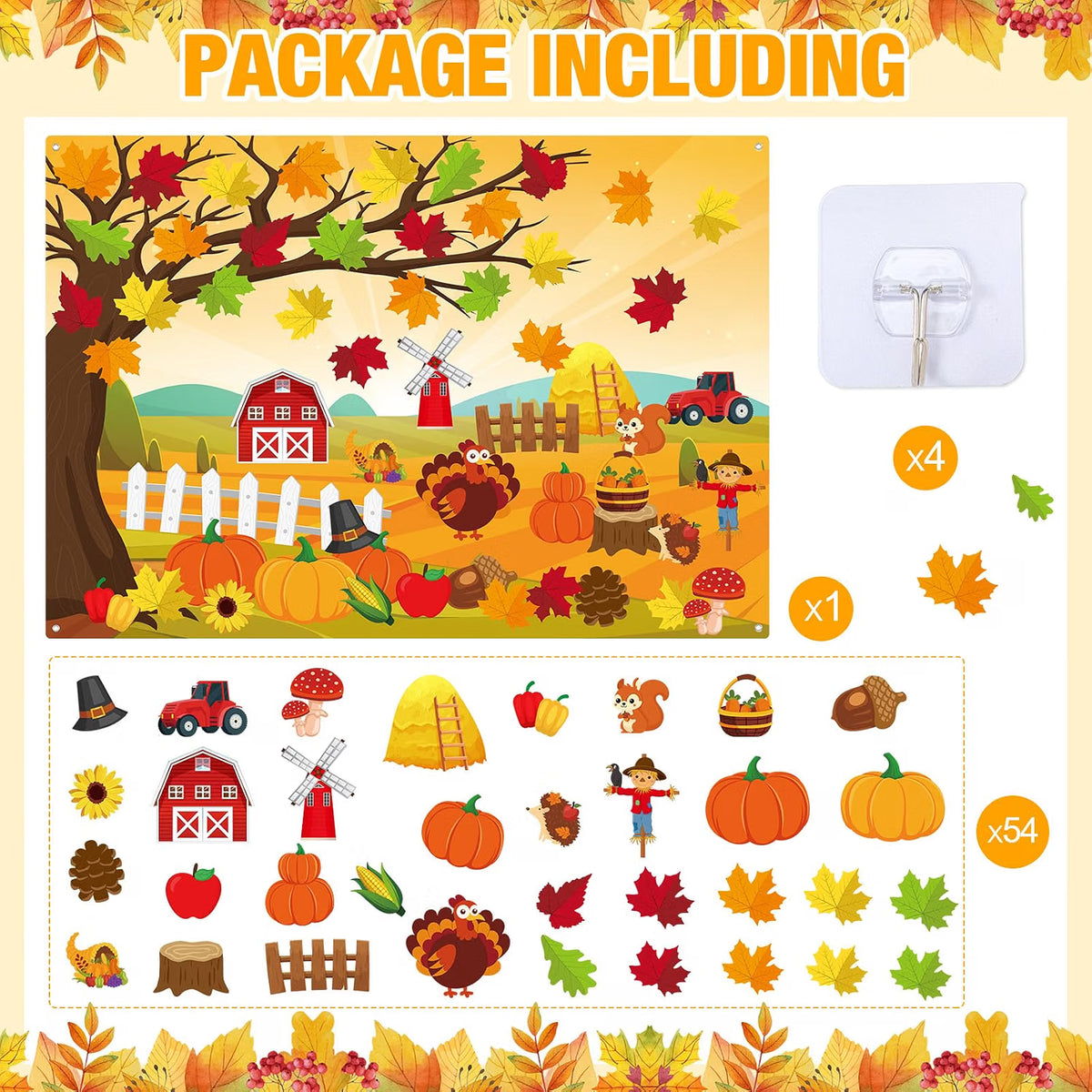 3.4 FT Fall Felt Story Board Set – 55-Piece Autumn Wall Activity Board for Kids