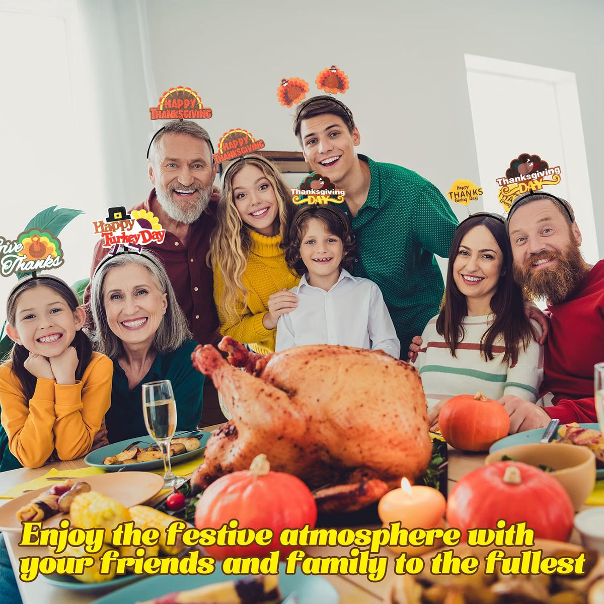 50-Pack Thanksgiving Turkey Headbands – Pumpkin Head Boppers, Fall Costume Accessories & Party Favors
