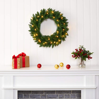 24in Green Pine Wreath with 35 Clear LED Lights