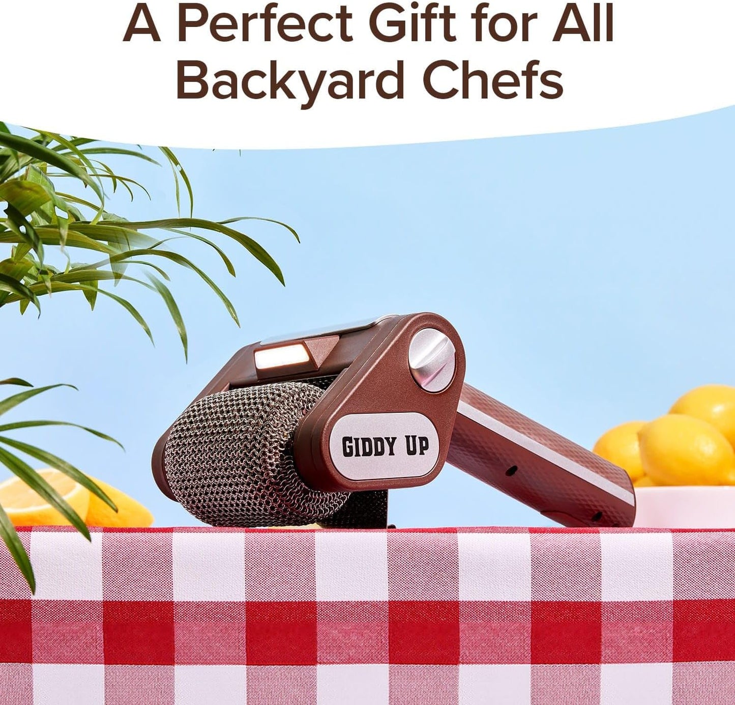 Giddy Up Grill Cleaner – Cordless, Rechargeable BBQ Tool with 350 RPM Stainless Roller, LED Light