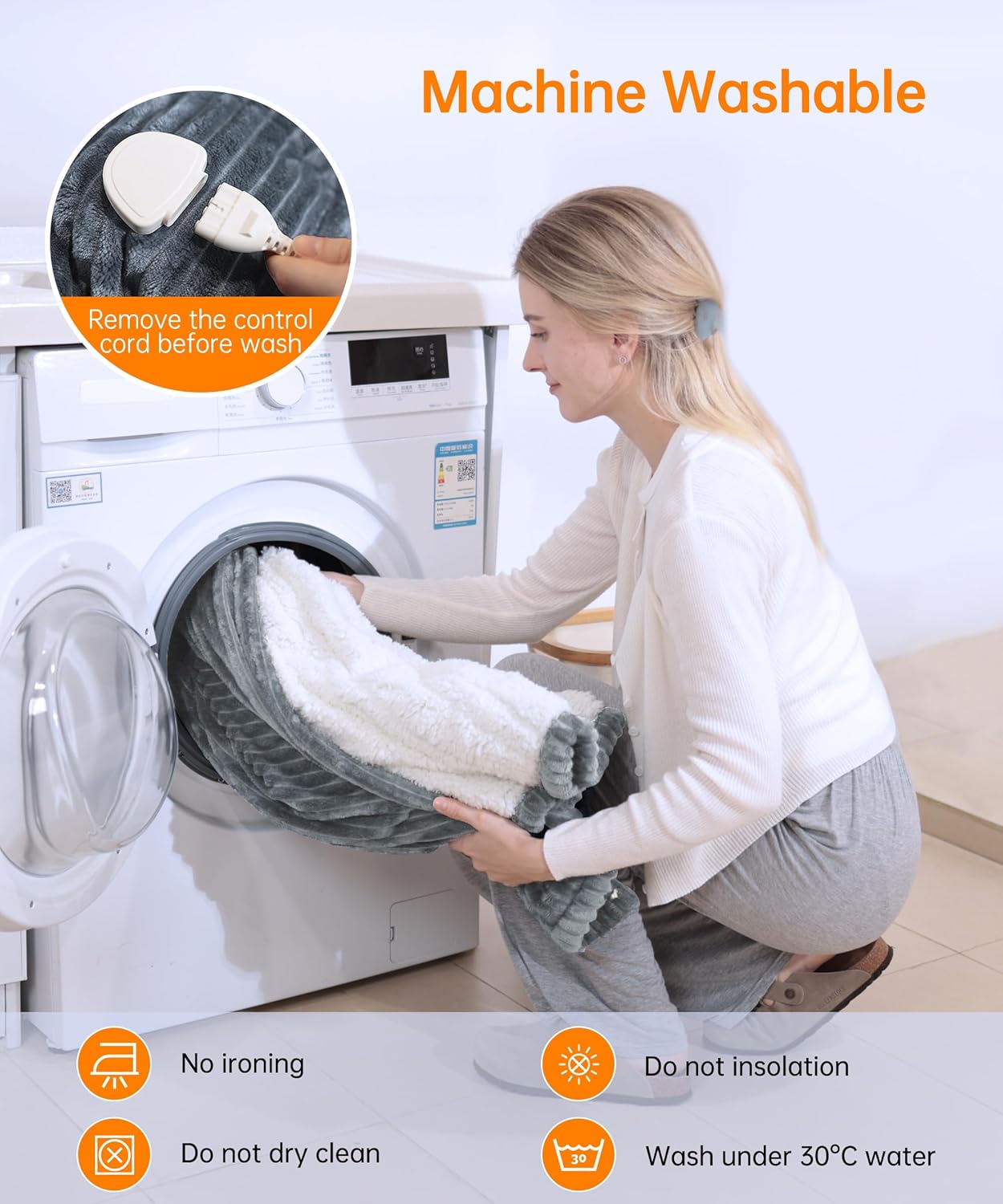 Electric Heated Blanket Throw – 6 Heat & 4 Timer Settings, 50x60" (Grey)