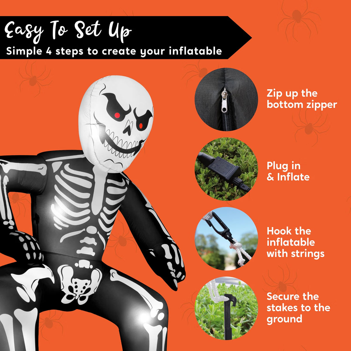 8.5 FT Halloween Inflatable Rooftop Skeleton – LED Light-Up Blow-Up Decoration for Outdoor Yard, Garden, Porch & Patio