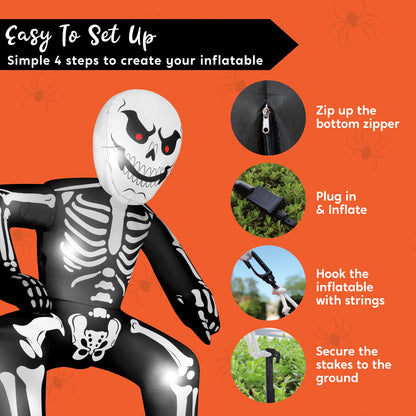 8.5 FT Halloween Inflatable Rooftop Skeleton – LED Light-Up Blow-Up Decoration for Outdoor Yard, Garden, Porch & Patio