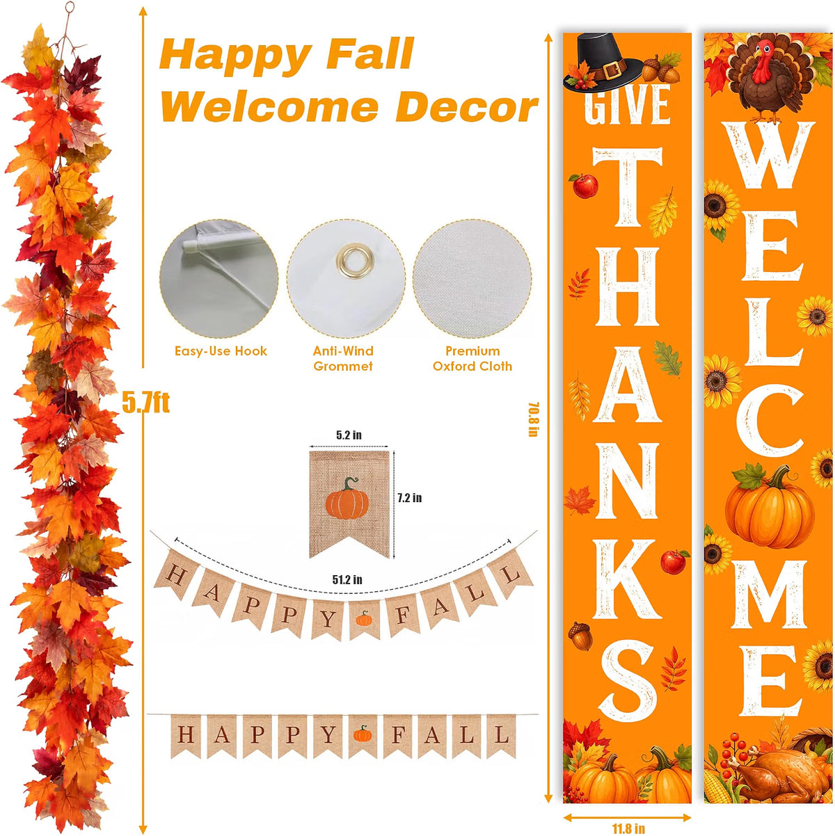 70-Piece Thanksgiving Fall Décor Set – Maple Leaf Garland & Autumn Harvest Decorations