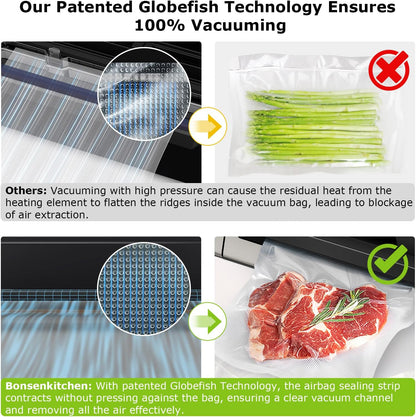 Vacuum Sealer Machine – Powerful Low-Noise Food Vacuum Sealer with Built-In Cutter & Bag Storage, Easy Handle Design, 1 Roll & 10 Bags