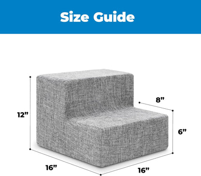 2-Step Foam Dog Stairs – Non-Slip Pet Steps for Small Dogs & Cats, 12" Height – Ash Gray Linen
