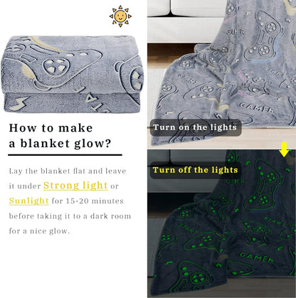 Glow-in-the-Dark Gamer Throw Blanket – Soft Cozy Game Controller Design (50" x 60")