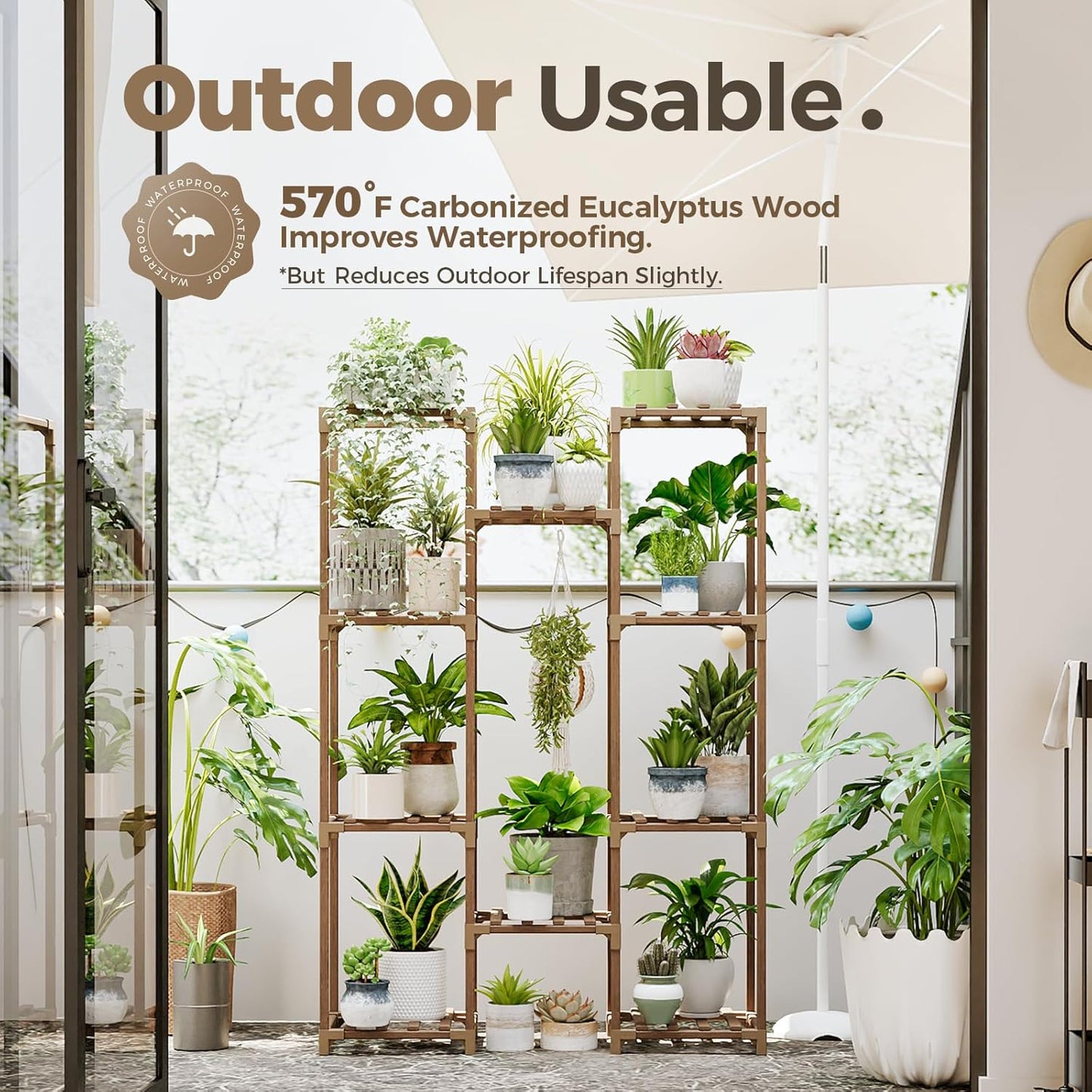 Tall Wooden Plant Stand for Indoor & Outdoor Use – Multi-Tier Flower Shelf for Living Room, Patio, Balcony & Garden (Brown)