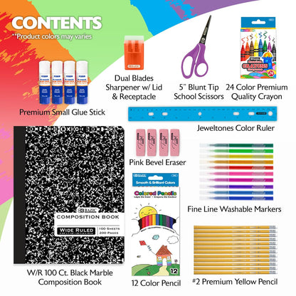 School Supply Box for Elementary Student K-6 School Kit Pack
