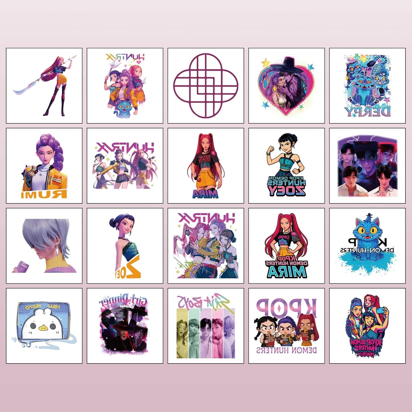 Demon Movie Hunters Temporary Tattoos (20 PCS) – Korean Idol Cartoon Party Tattoos for Teens & Kids